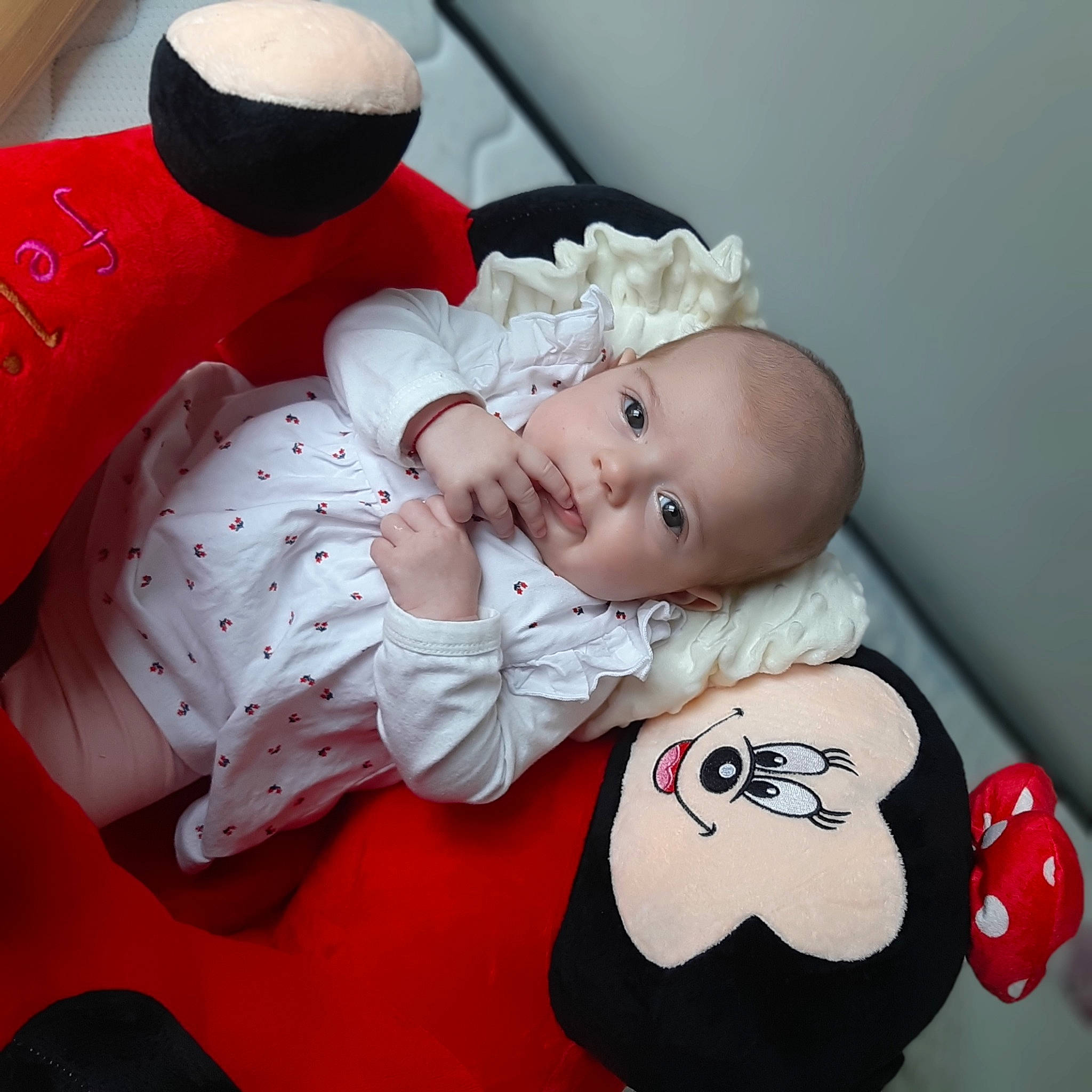 Antonia-alexandra participe au concours pour gagner de l'argent avec cette photo : baby, baby_products, baby_sleeping, baby_toddler_clothing, carmine, child, christmas, comfort, fictional_character, happy, lap, linens, mammal, person, pink, red, room, sleeve, textile, toddler