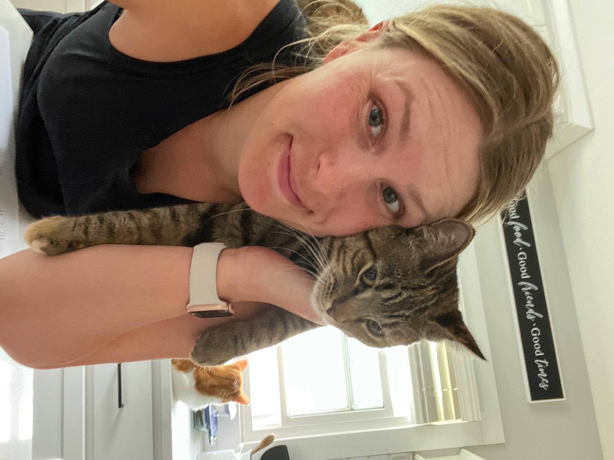 Lua joined the competition — help win amazing prizes! arm, blond, brown_hair, carnivore, cat, comfort, ear, eyelash, eyewear, felidae, gesture, hair, happy, joint, long_hair, organ, sleeve, small_to_medium_sized_cats, smile, whiskers