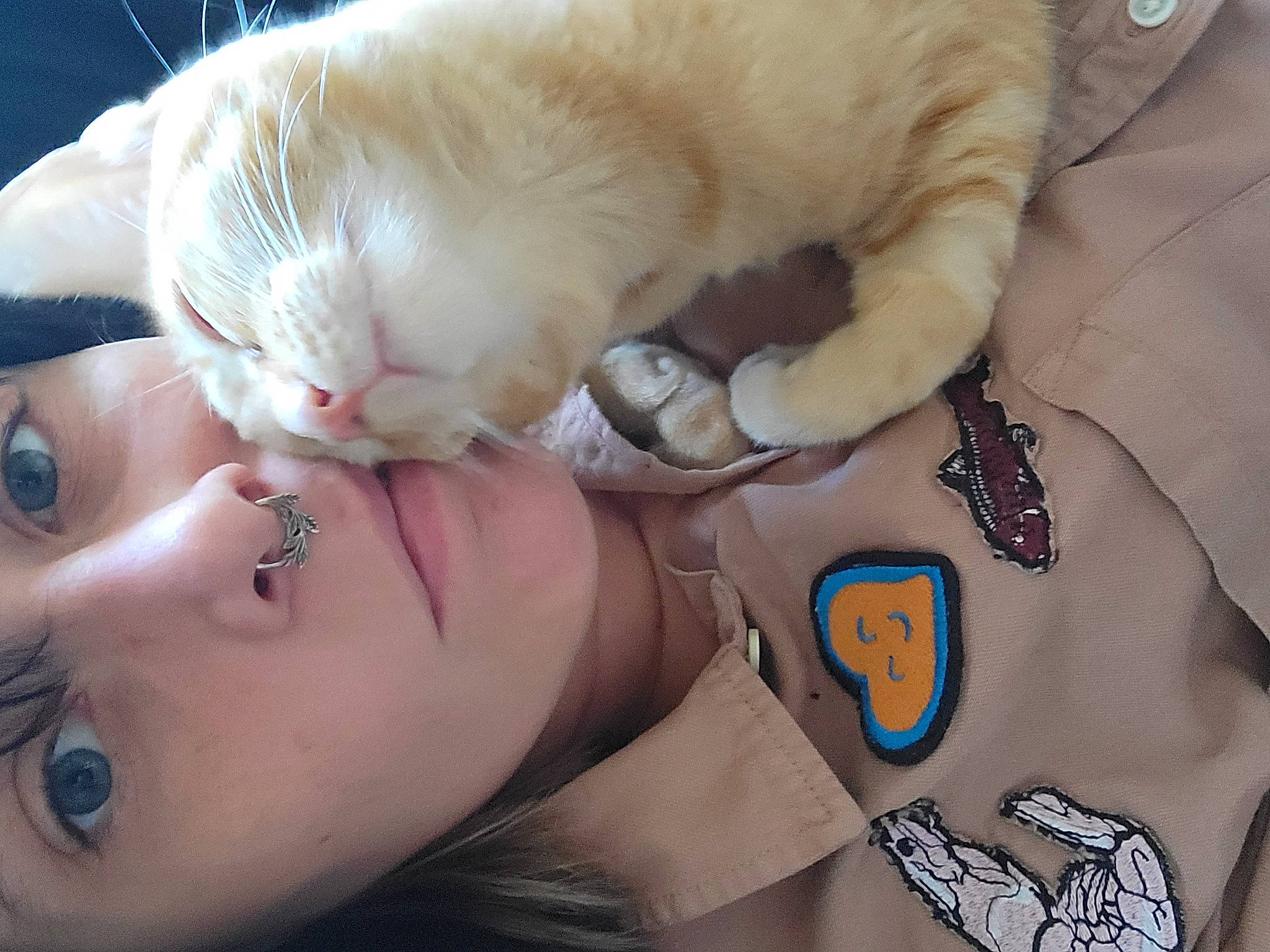 Pumpernickel is registered to the contest to win money with this photo: carnivore, cat, ear, eyelash, eyewear, fawn, felidae, gesture, hand, human_body, interaction, jaw, mouth, nail, nose, skin, small_to_medium_sized_cats, sunglasses, textile, whiskers