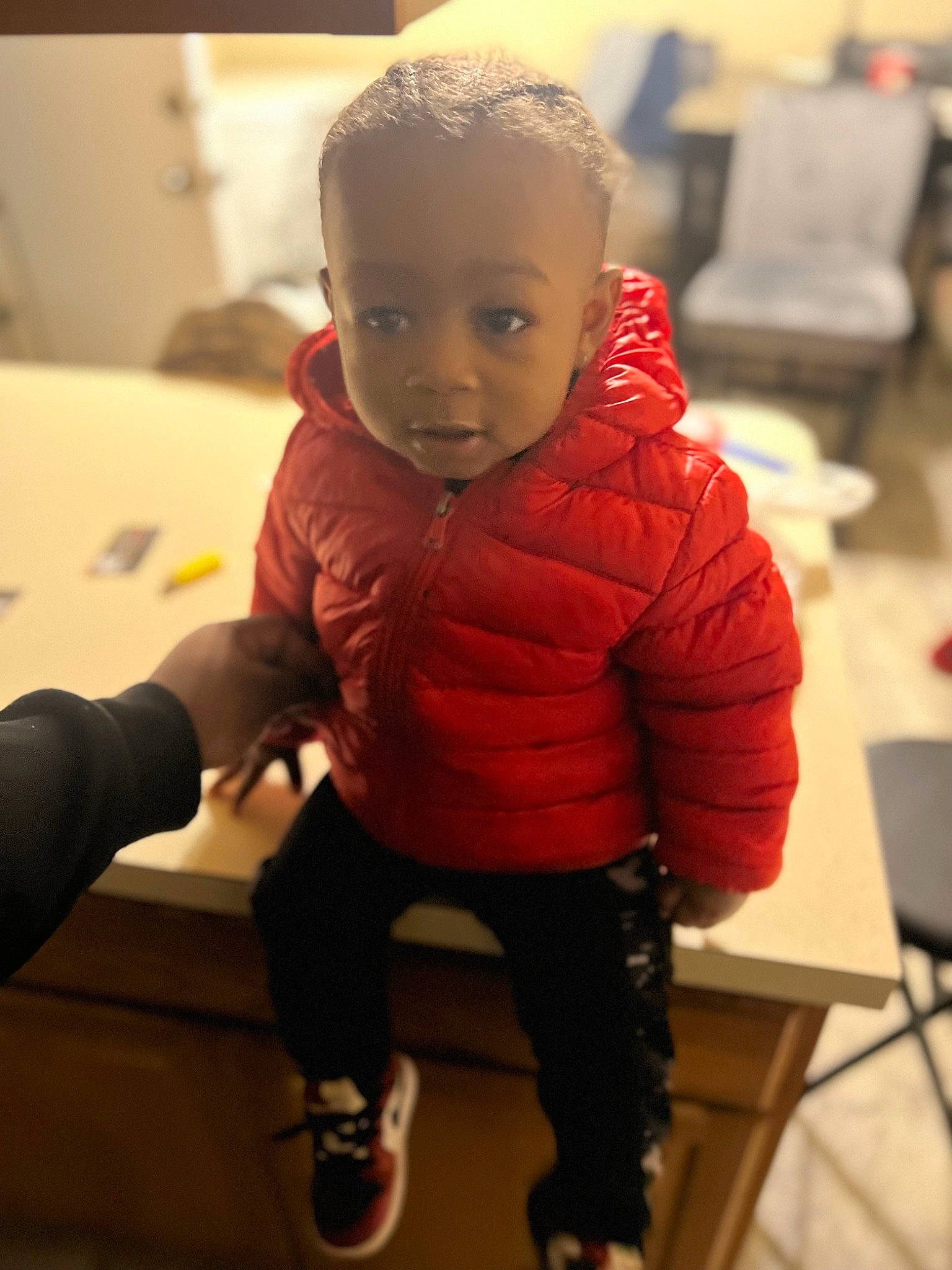 Jaiden joined the competition — help win amazing prizes! baby, baby_toddler_clothing, carmine, chair, cheek, child, flooring, fun, fur, happy, lip, person, play, room, sitting, skin, sleeve, table, thumb, toddler