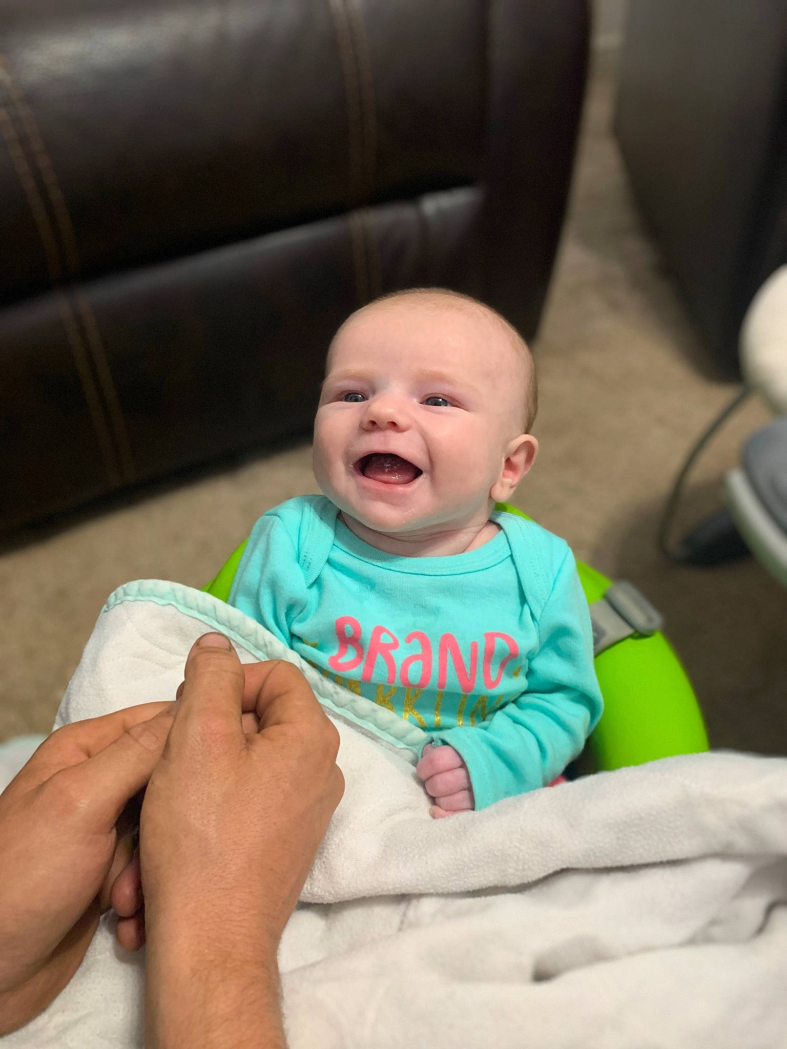 Presleigh is registered to the contest to win money with this photo: baby, birth, child, finger, fun, green, hand, happy, person, sitting, skin, smile, toddler, vacation