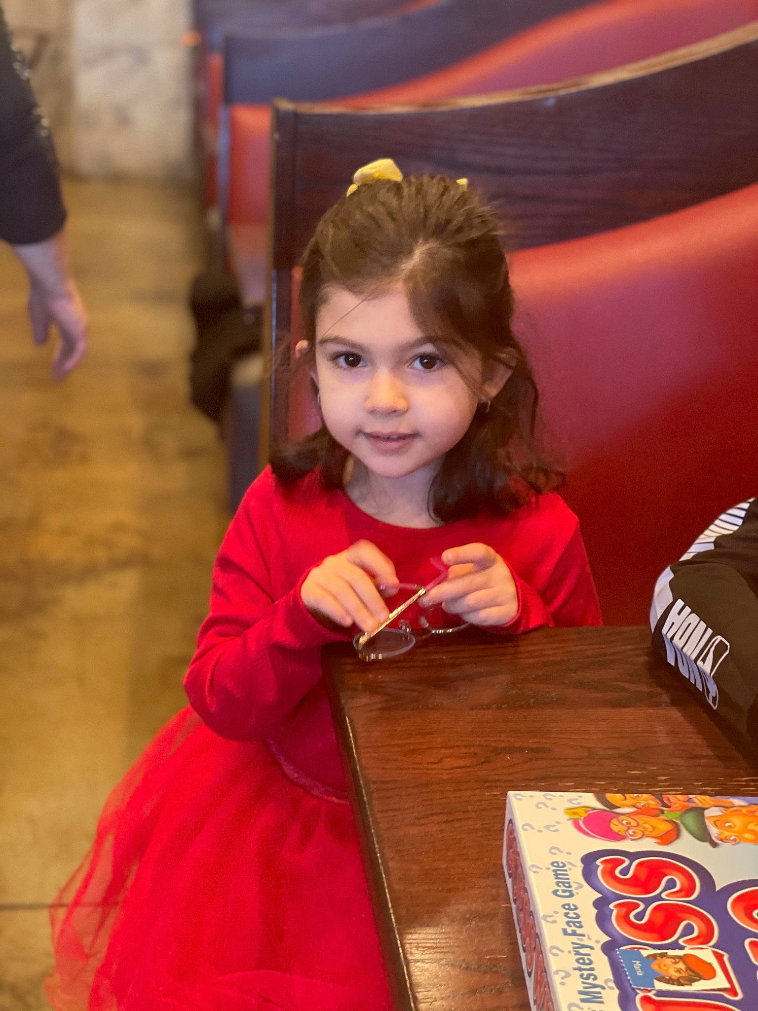 Aurora is registered to the contest to win money with this photo: beauty, carmine, child, event, floor, flooring, fun, happy, joy, leisure, people, person, photograph, recreation, red, room, skin, smile, snapshot, standing