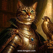 Maxwell is registered to the contest to win money with this photo: cat, armor, hawk, bird, portrait, medieval, regal, green_eyes, fur, ornate, jewelry, cloak, background, perched, animal, majestic, detailed, painting_style, costume, text_overlay