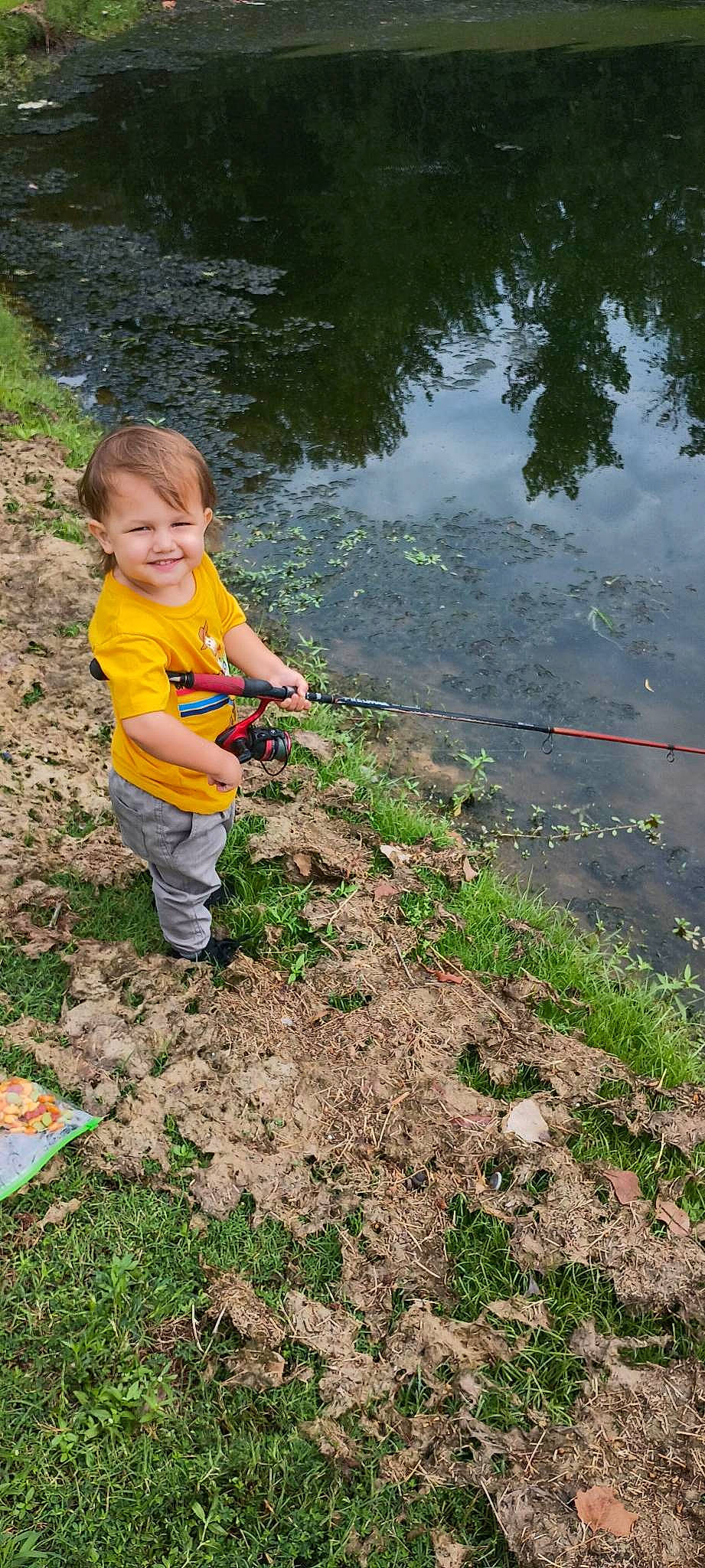 Carter joined the competition — help win amazing prizes! aquatic_plant, fun, garden, gardening, grass, groundcover, happy, joy, lake, landscape, leaf_vegetable, leisure, people_in_nature, person, plant, plantation, recreation, reservoir, smile, soil