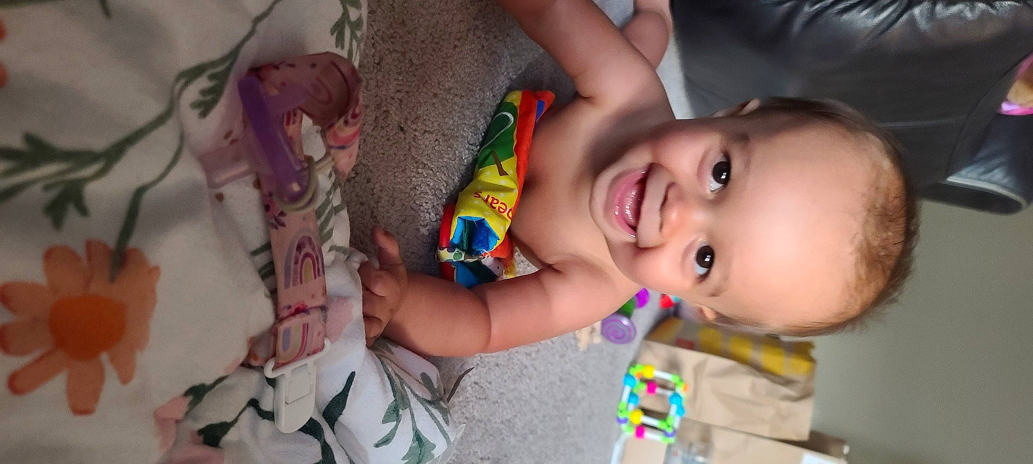 Skylar joined the competition — help win amazing prizes! baby, baby_toddler_clothing, cheek, dress, face, facial_expression, finger, hand, happy, human_body, iris, joy, lip, mouth, neck, nose, organ, person, product, skin