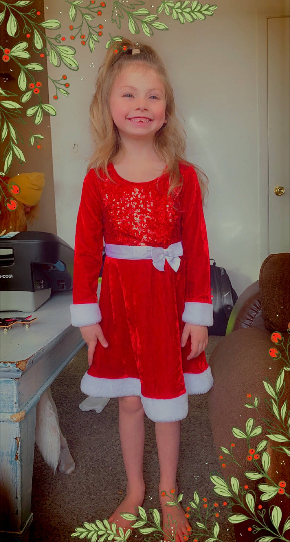 Sophia joined the competition — help win amazing prizes! baby_toddler_clothing, blond, dress, embellishment, event, happy, home_appliance, human_body, human_leg, joy, kitchen_appliance, knee, orange, pattern, person, pink, plant, sleeve, smile, standing