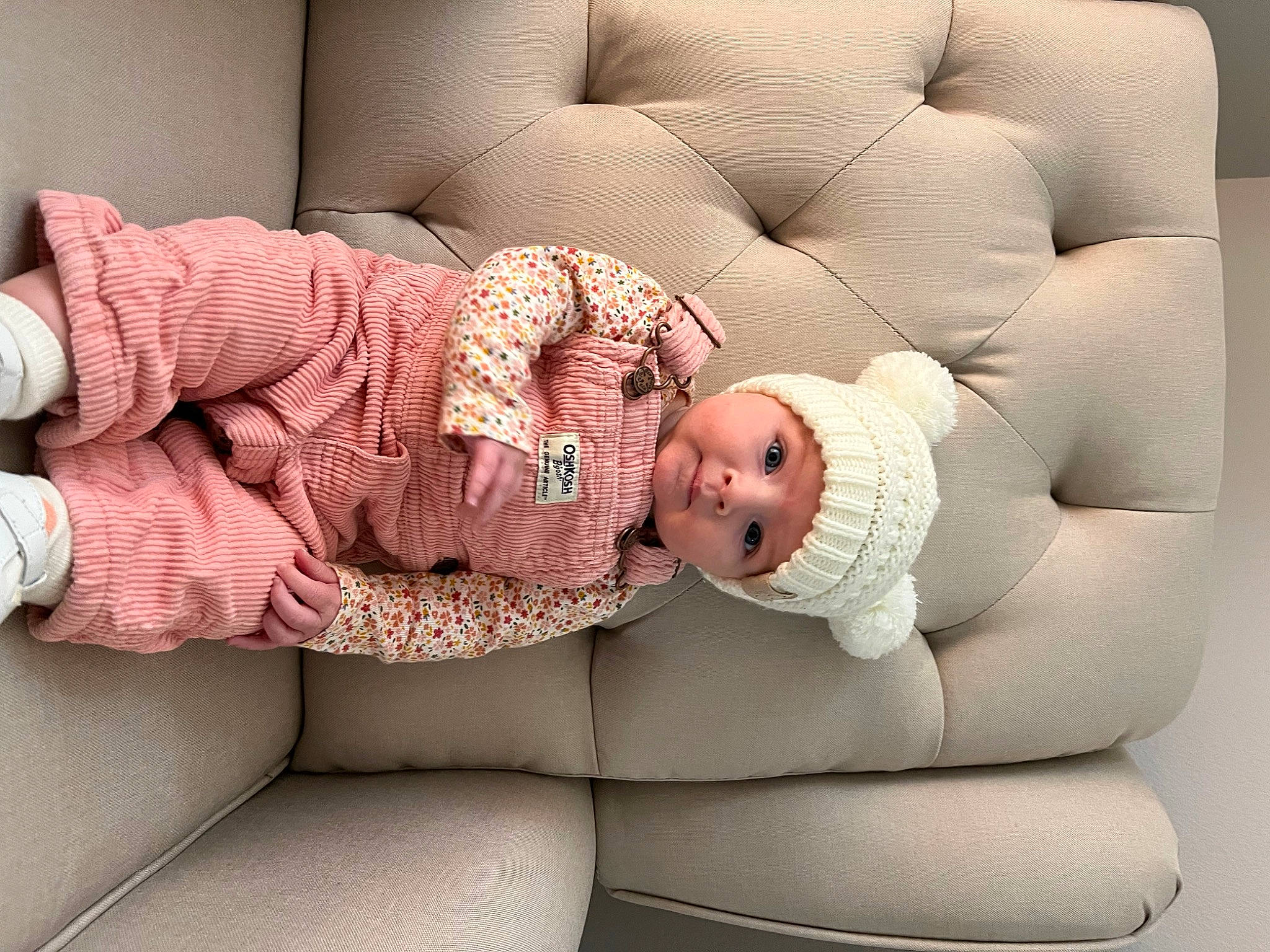 Charleigh joined the competition — help win amazing prizes! arm, baby, baby_sleeping, baby_toddler_clothing, beauty, comfort, couch, finger, hand, head, headgear, headwear, joint, knee, leg, person, pink, skin, sleeve, textile