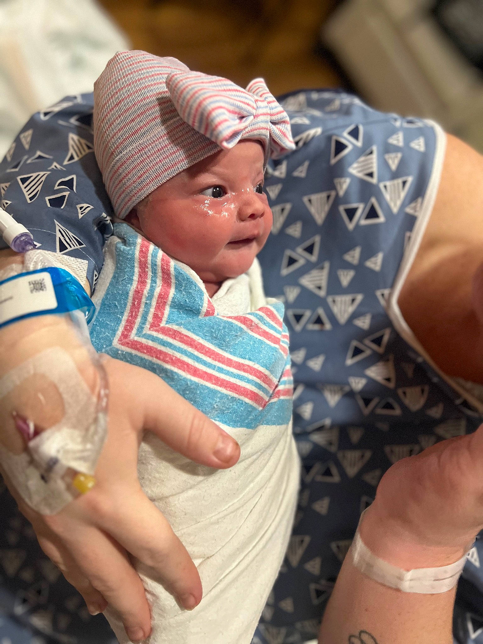 Avery is registered to the contest to win money with this photo: baby, baby_products, baby_toddler_clothing, bracelet, cap, cheek, child, comfort, eye, fashion_accessory, finger, fun, happy, headwear, human_leg, nail, pattern, person, sitting, skin