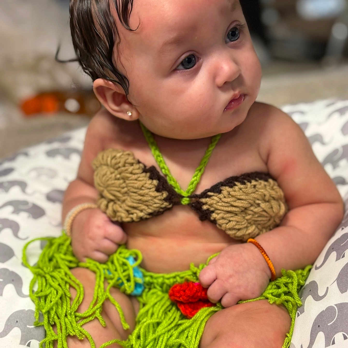 Keomi joined the competition — help win amazing prizes! baby, bracelet, child, closeup, colorful_clothing, crochet_outfit, curious_look, cushion, cute, expression, face, handmade, indoors, patterned, portrait, sitting, skin, soft_lighting, wet_hair, young_child