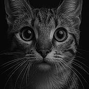 Lilo Et Stitch participe au concours pour gagner de l'argent avec cette photo : animal, black_and_white, black_background, cat, close_up, cute, domestic_animal, ears, eyes, face, feline, fur, mammal, monochrome, no_humans, pet, portrait, sharp_detail, tabby, whiskers