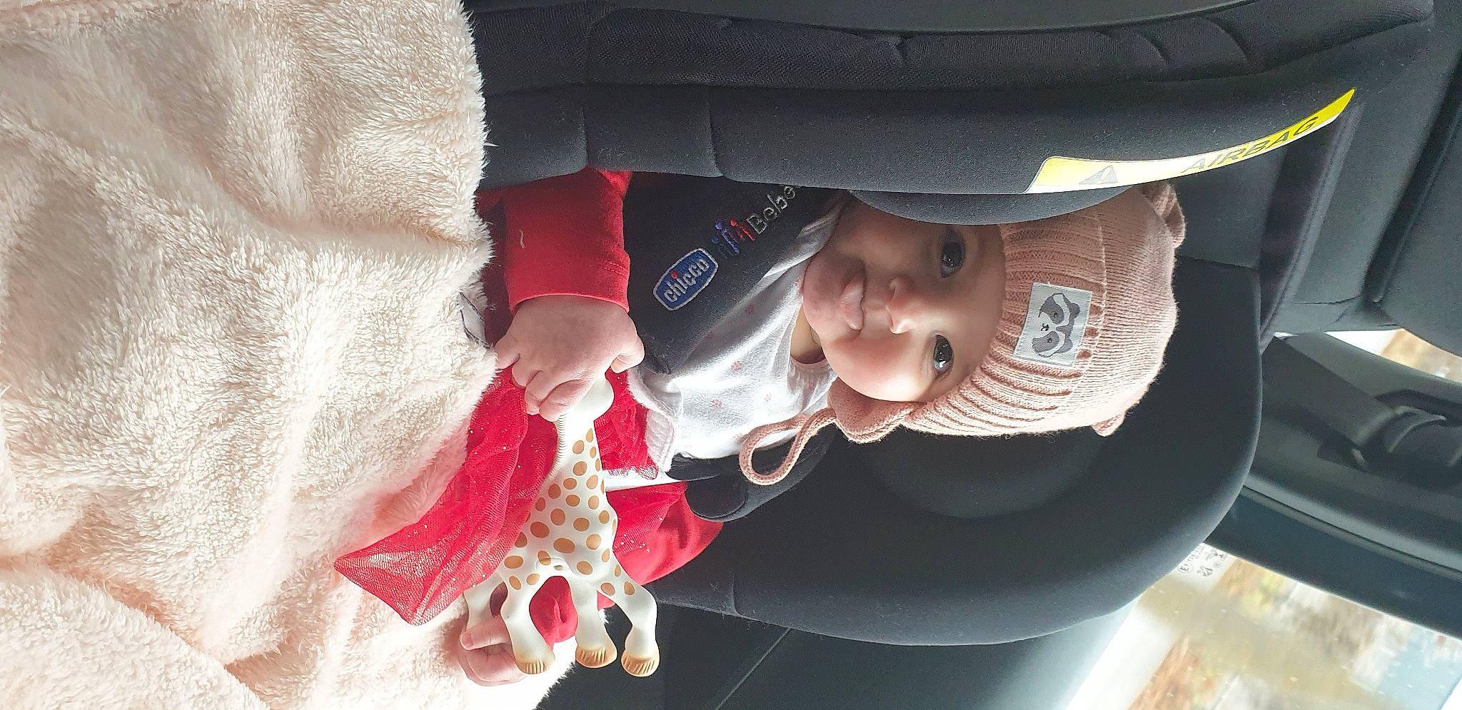 Inès a rejoint le concours — aidez-le/la à gagner de superbes lots ! auto_part, baby, baby_products, cap, car_seat, carmine, child, event, fashion_accessory, fun, happy, hat, headgear, headwear, helmet, person, smile, toddler, tradition, tree