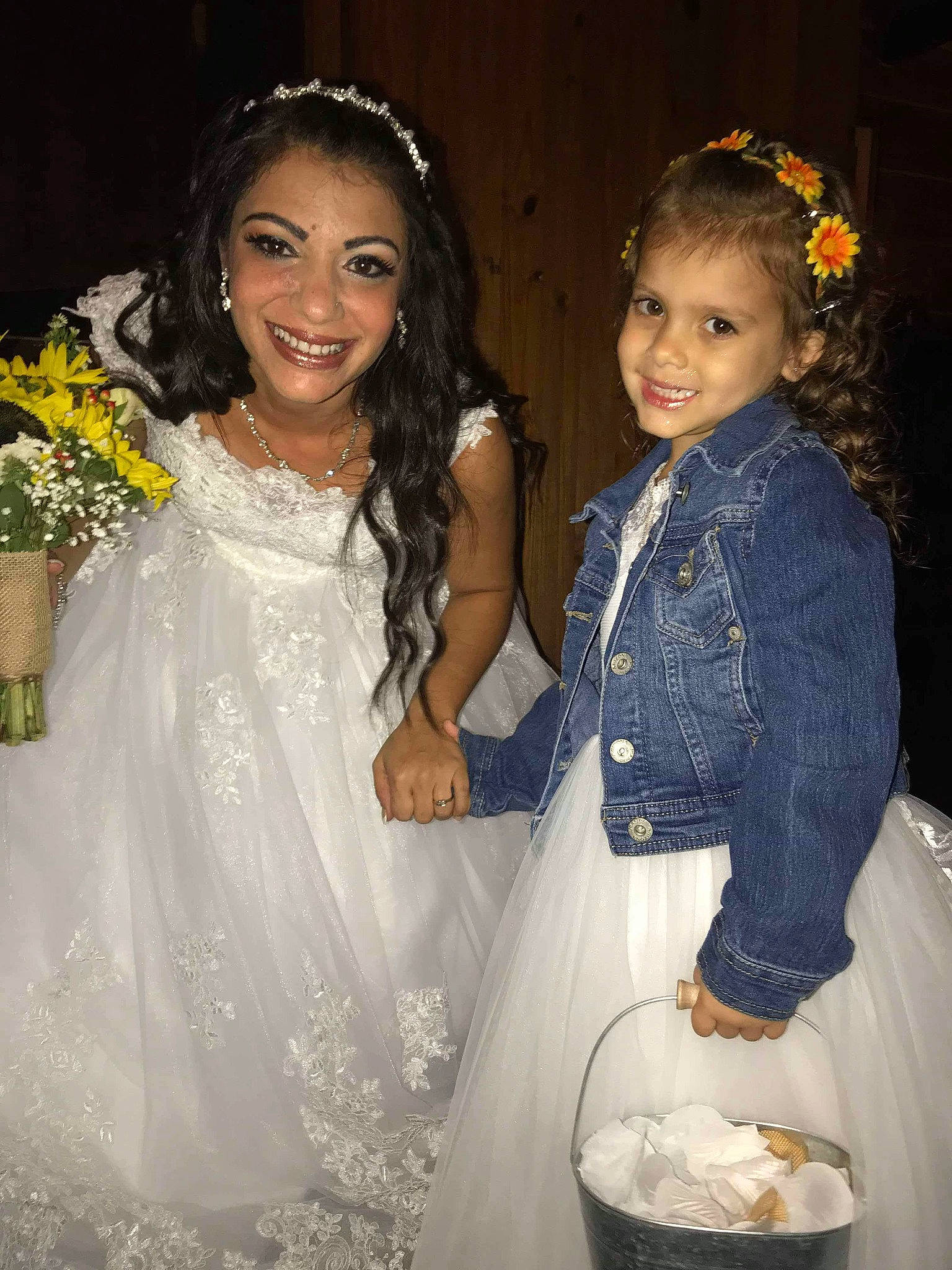 Jennica joined the competition — help win amazing prizes! bridal_clothing, bride, dress, embellishment, facial_expression, fashion, flash_photography, gesture, gown, hairstyle, happy, iris, joy, organ, person, photograph, plant, smile, social_group, standing