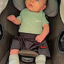 Kayden is registered to the contest to win money with this photo: baby, infant, car_seat, nike, clothing, socks, child, portrait, indoors, seatbelt, cute, young, person, apparel, seat, head_support, looking_up, small, soft_light, casual