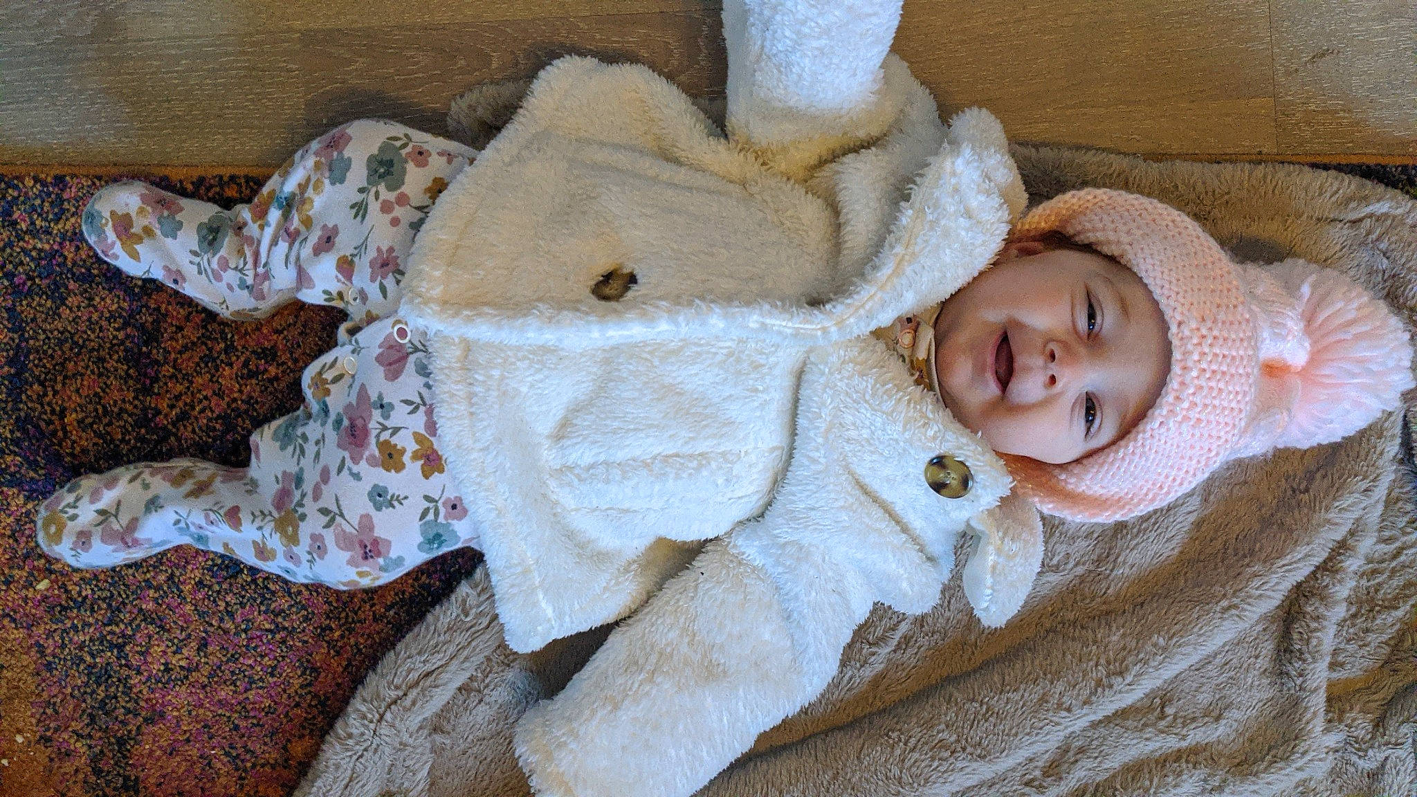 Beatrix joined the competition — help win amazing prizes! baby, baby_products, baby_sleeping, baby_toddler_clothing, cheek, child, comfort, fur, headgear, headwear, knit_cap, linens, person, skin, sleeve, stuffed_toy, textile, toddler, toy, wood