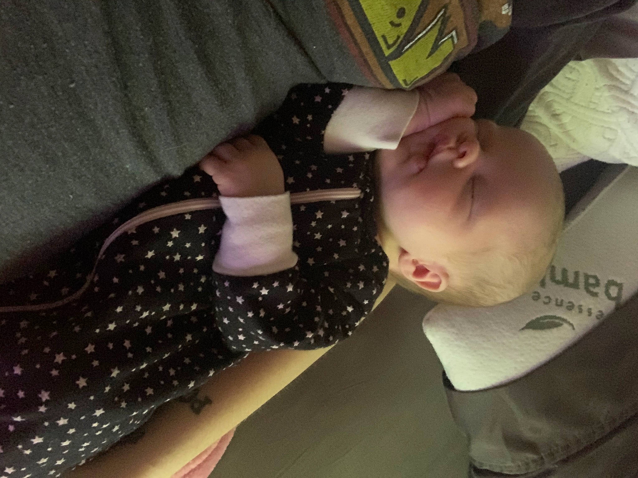 Gwendolyn is registered to the contest to win money with this photo: arm, baby, child, hand, leg, nap, person, product, sleep, toddler