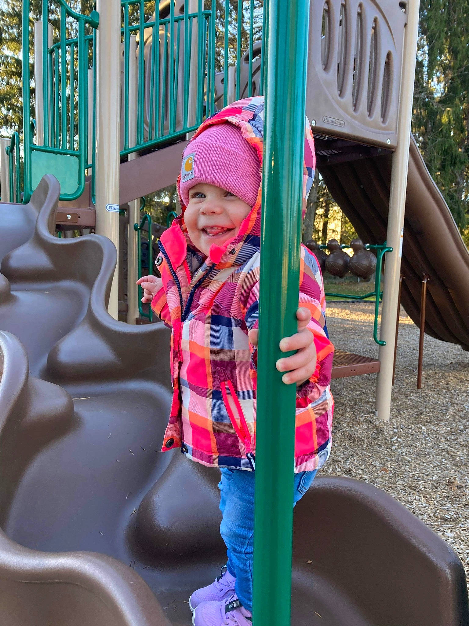 Armani joined the competition — help win amazing prizes! baby_toddler_clothing, child, chute, city, design, facial_expression, fun, headwear, leisure, outdoor_play_equipment, people, person, plant, play, playground, playground_slide, recreation, smile, snapshot, t_shirt