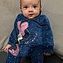 baby, infant, child, blue_clothing, minnie_mouse, onesie, sitting, couch, indoor, cute, face, expression, polka_dots, head, person, young_child, portrait, looking_at_camera, soft_fabric, comfort