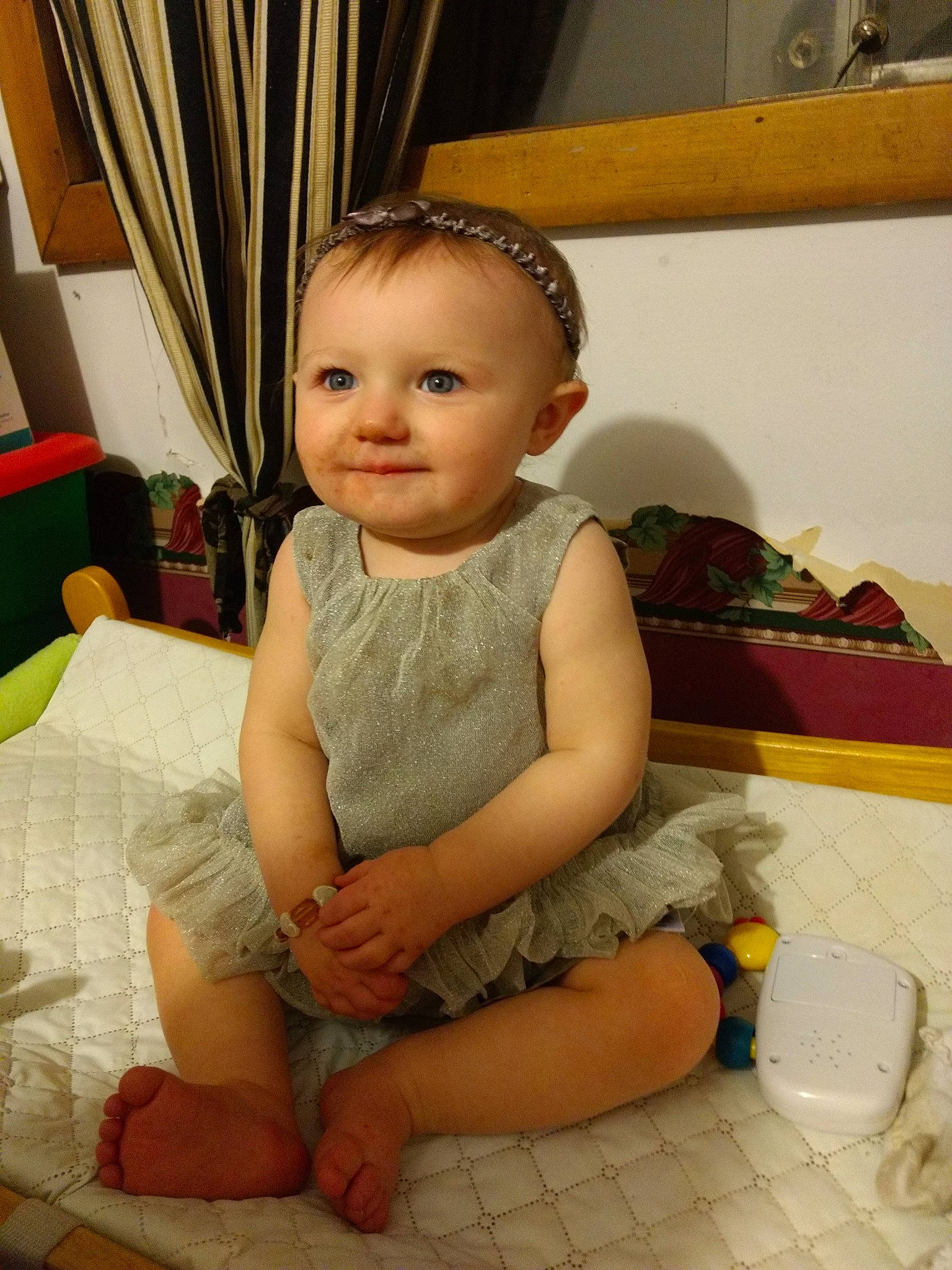 Leeann is registered to the contest to win money with this photo: child, child_model, day, girl, hair, hair_accessory, hairstyle, human_hair_color, infant, iris, joy, leg, person, product, sitting, skin, smile, standing, textile, toddler