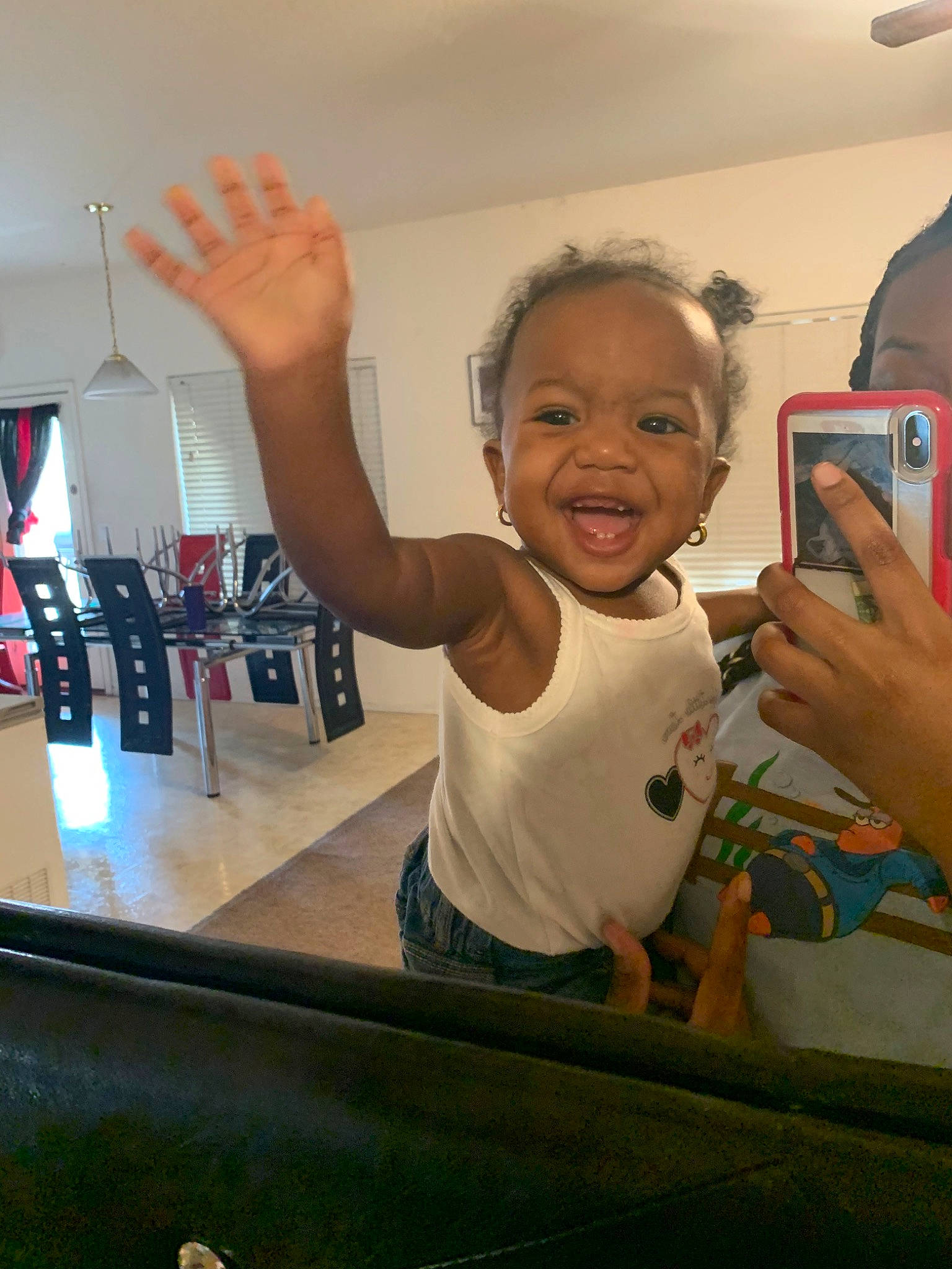 Sarai joined the competition — help win amazing prizes! arm, child, electronic_device, finger, fun, gadget, gesture, hand, person, smile, technology, thumb, toddler