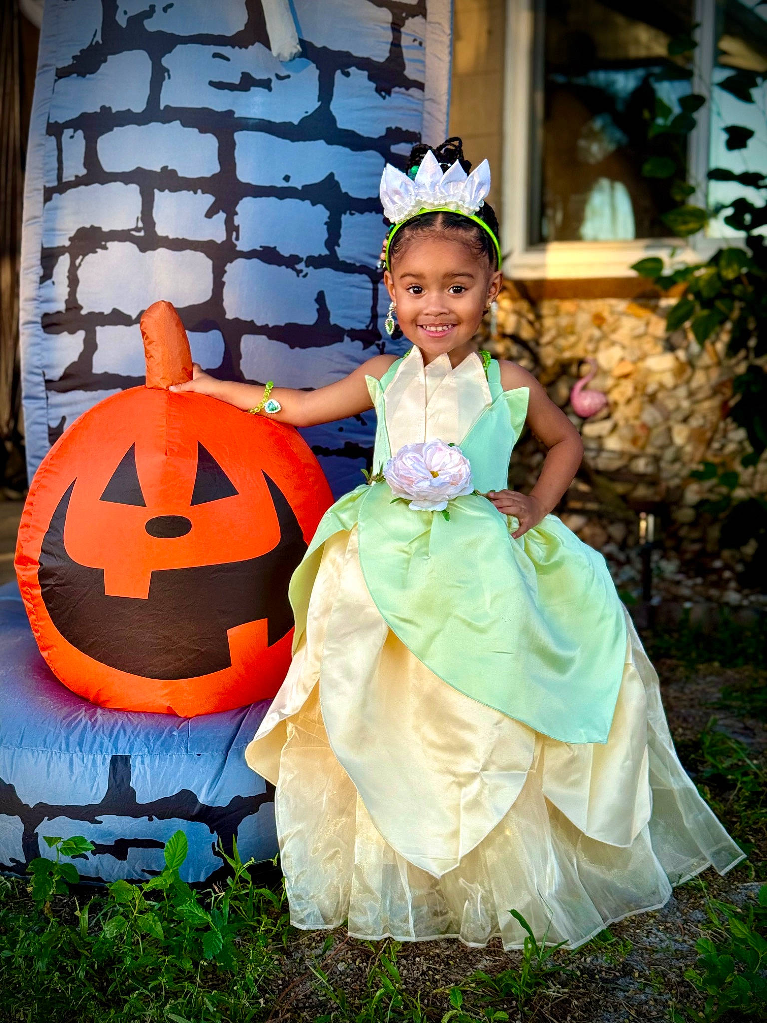 Reign joined the competition — help win amazing prizes! calabaza, cucurbita, dress, event, eye, facial_expression, formal_wear, fun, gourd, grass, happy, jack_o_lantern, joy, leisure, person, plant, pumpkin, smile, toddler, tradition