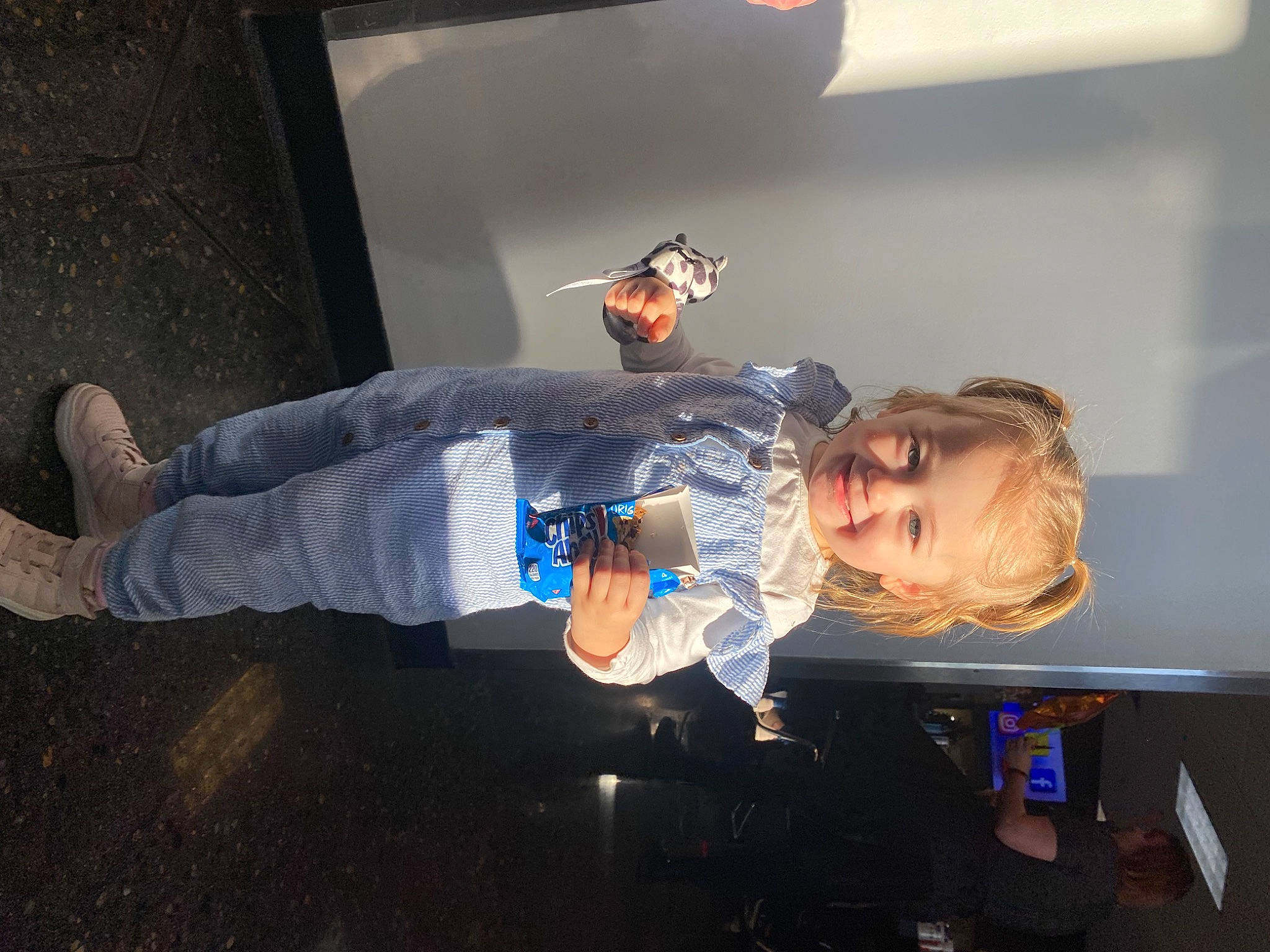 Aspyn joined the competition — help win amazing prizes! child, elbow, electric_blue, flooring, fun, joy, person, room, smile, space, toddler, under_exposed, walking_shoe, wood, wrist