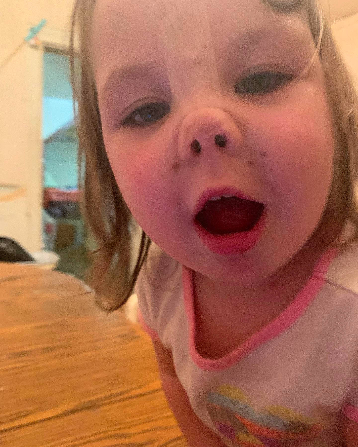 Paisley joined the competition — help win amazing prizes! baby_toddler_clothing, cheek, child, ear, eyebrow, eyelash, fun, happy, hardwood, iris, jaw, lip, nose, person, pink, selfie, skin, toddler, tongue, tooth