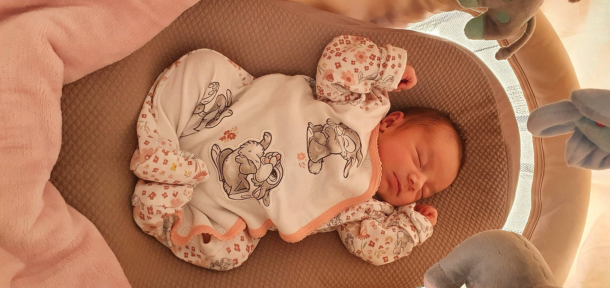 Alicia participe au concours pour gagner de l'argent avec cette photo : baby, baby_products, baby_sleeping, baby_toddler_clothing, bedtime, cheek, child, comfort, eye, hair_accessory, head, headgear, human_body, linens, mouth, pattern, person, pink, skin, sleeve