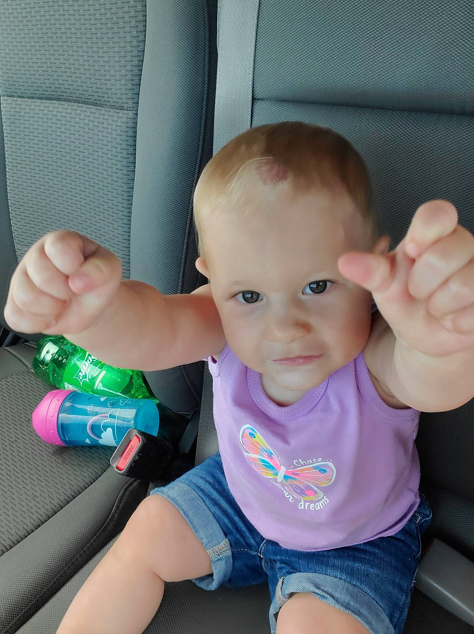 Adalene joined the competition — help win amazing prizes! arm, baby, cheek, child, ear, finger, gesture, hand, leg, nail, person, pink, sitting, skin, thumb, toddler