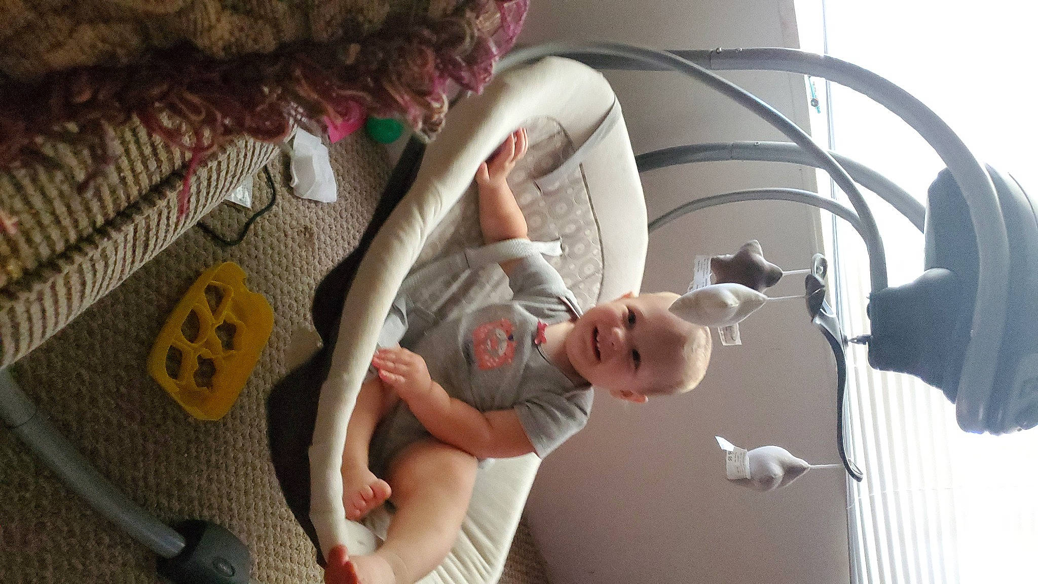 Adalene is registered to the contest to win money with this photo: baby, baby_products, child, comfort, infant_bed, joy, leg, person, play, product, room, toddler