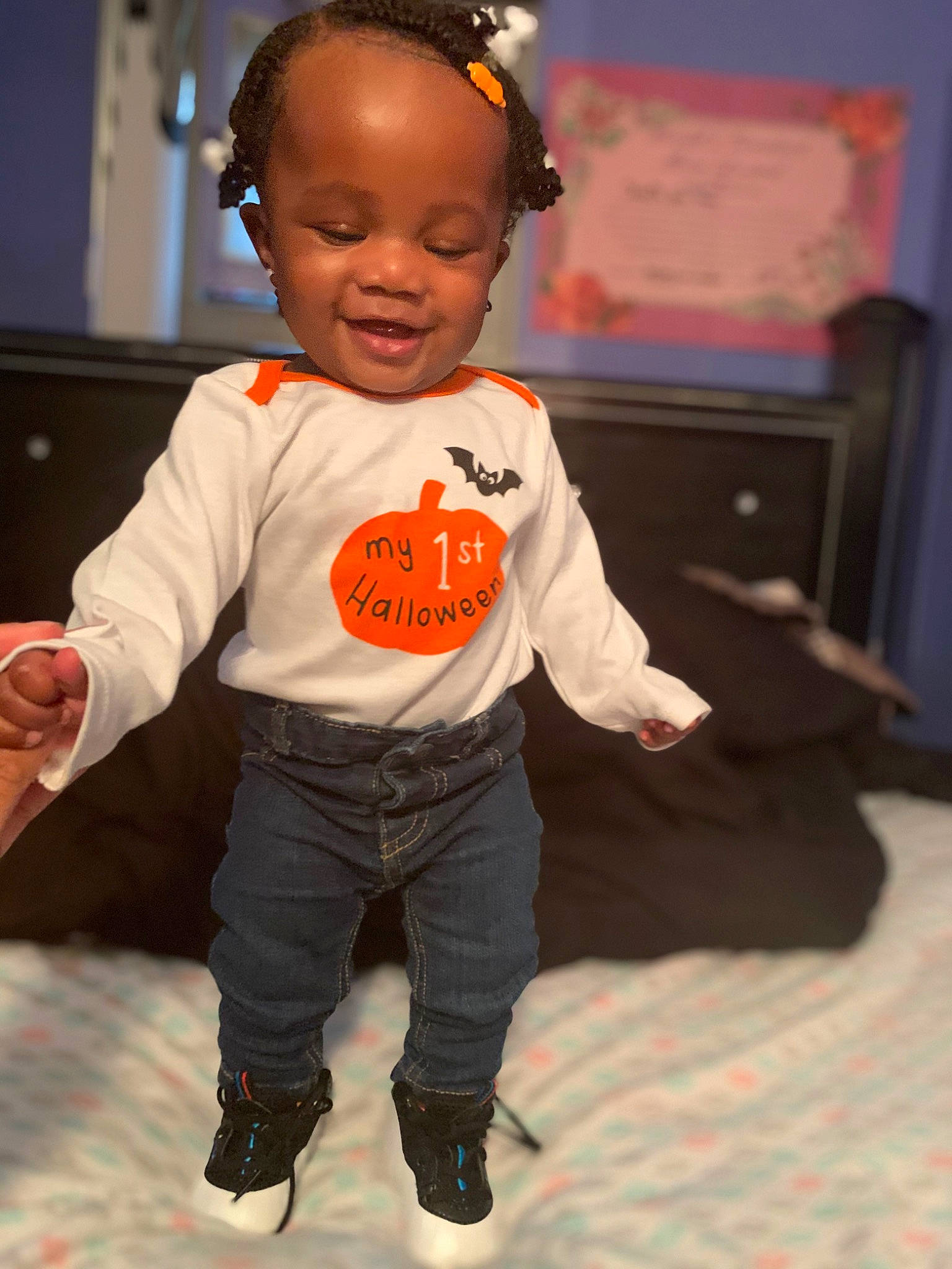 Emani joined the competition — help win amazing prizes! baby, cheek, child, forehead, fun, head, joy, person, play, skin, smile, standing, t_shirt, toddler