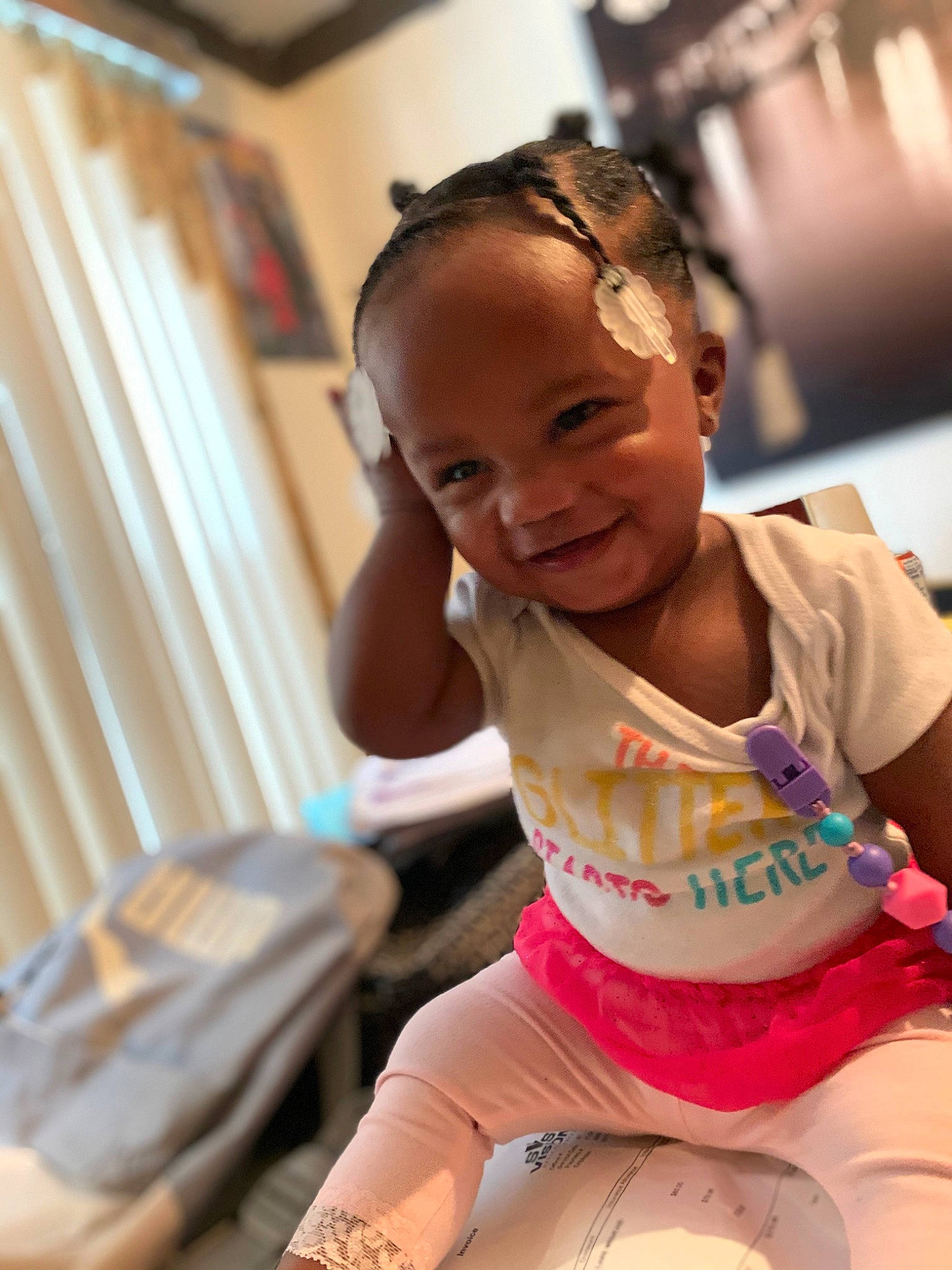 Emani joined the competition — help win amazing prizes! baby, cheek, child, daughter, fun, happy, joy, person, play, sitting, skin, smile, toddler