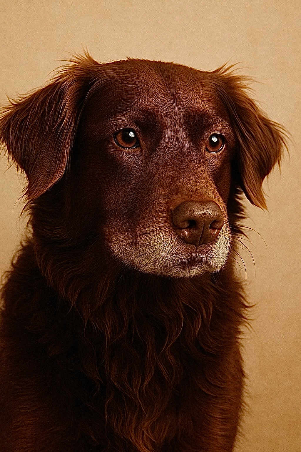 Pimprenelle participe au concours pour gagner de l'argent avec cette photo : dog, brown_dog, portrait, close_up, pet, canine, fur, fluffy, animal, eyes, snout, ears, muzzle, domestic_animal, looking_away, studio_light, calm, indoors, head_shot, soft_background