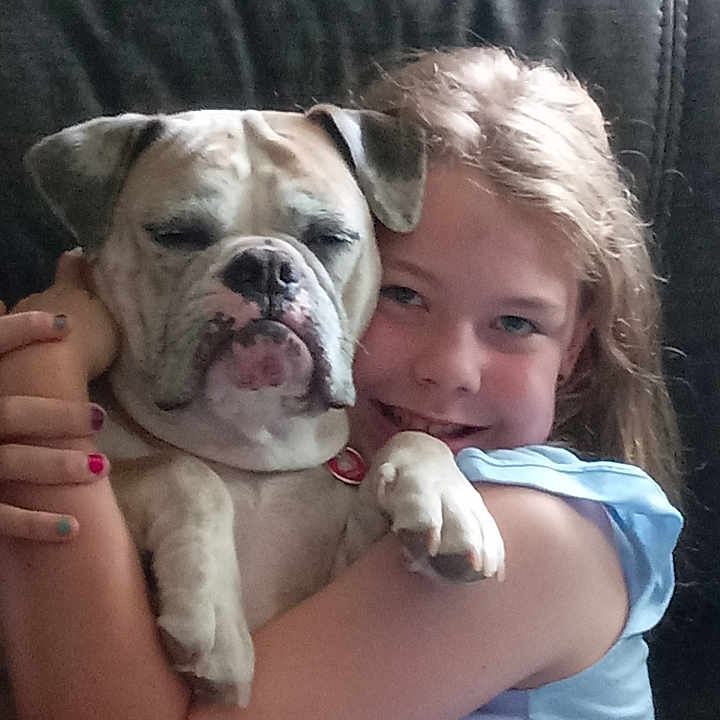 Angel joined the competition — help win amazing prizes! animal, bulldog, casual_clothing, child, child_with_dog, closeup, couch, cozy, dog, domestic_animal, friendship, furniture, happy, hug, indoor, nail_polish, pet, portrait, smile, young_girl