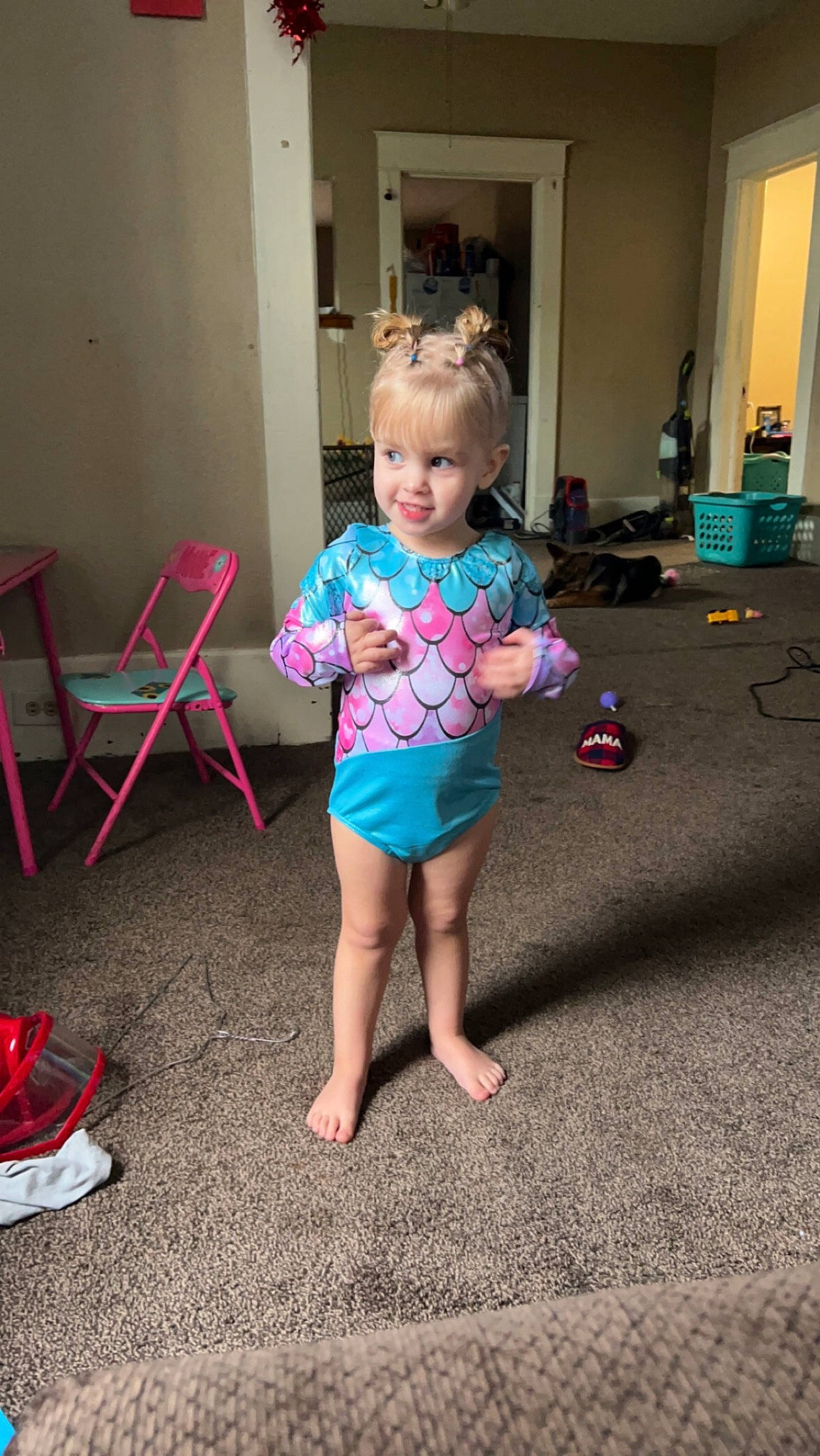 Bexley is registered to the contest to win money with this photo: barefoot, chair, child, door, event, floor, flooring, foot, fun, human_leg, joint, joy, leg, leisure, magenta, person, pink, play, t_shirt, thigh