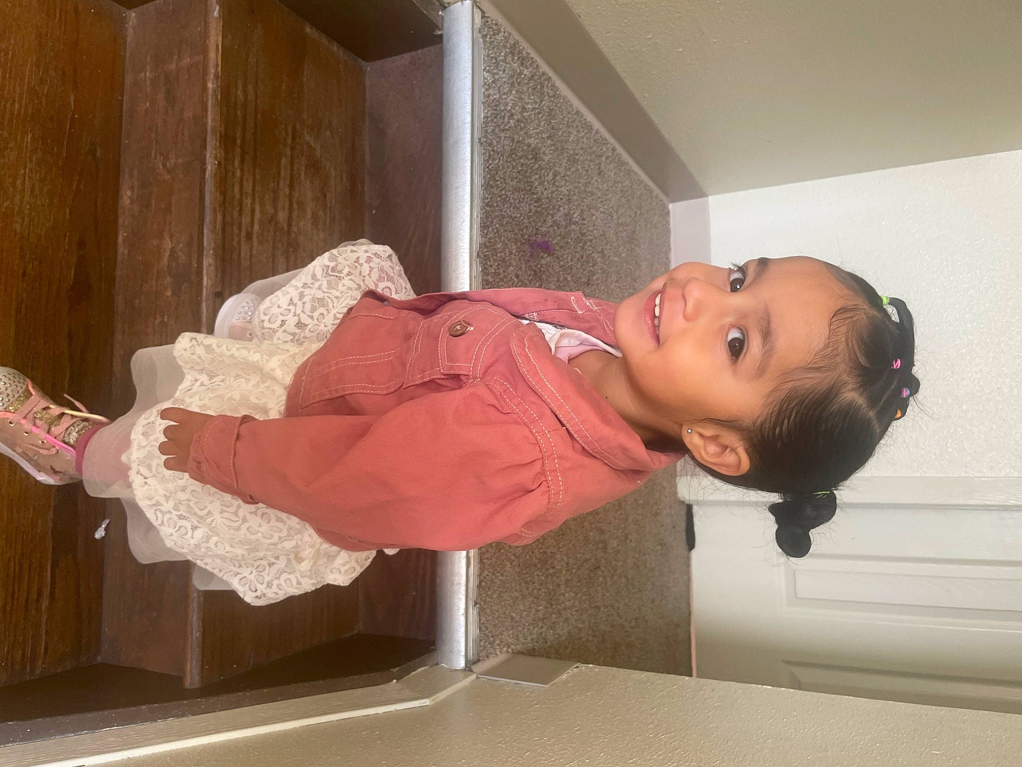 Ofelia joined the competition — help win amazing prizes! baby, baby_products, baby_toddler_clothing, child, comfort, elbow, flooring, happy, human_leg, joy, person, room, sleeve, smile, stairs, toddler, wood