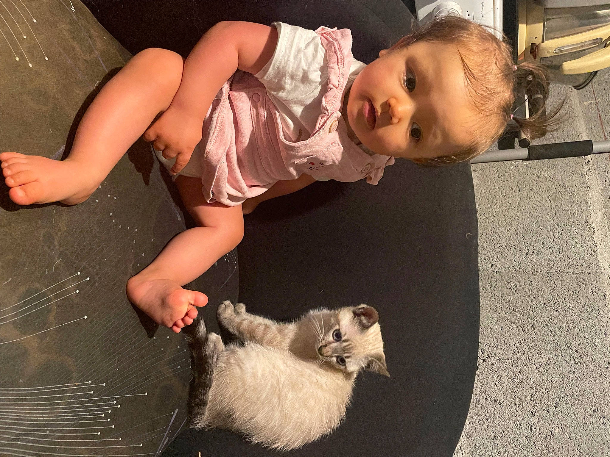 Taïna a rejoint le concours — aidez-le/la à gagner de superbes lots ! baby, baby_toddler_clothing, barefoot, boot, child, companion_dog, eye, flash_photography, floor, flooring, foot, fun, happy, human_leg, knee, leg, person, sandal, sitting, thigh