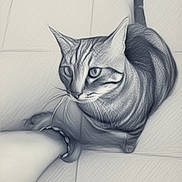 Cleetone a rejoint le concours — aidez-le/la à gagner de superbes lots ! cat, striped_cat, pet, animal, floor, tile, person_leg, bracelet, whiskers, ears, tail, portrait, looking_up, indoor, feline, sitting, close_up, monochrome, artistic, shading