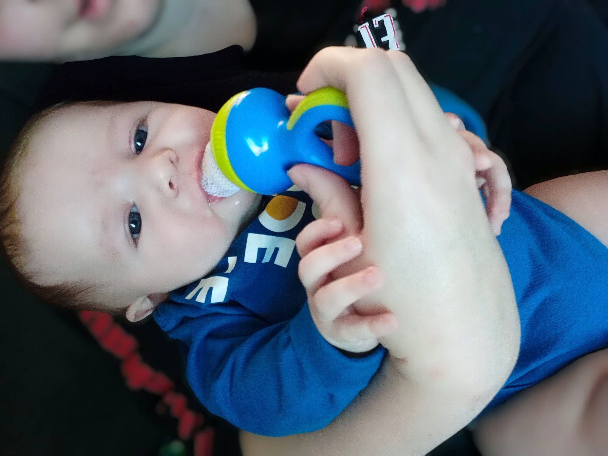 Caspian joined the competition — help win amazing prizes! azure, baby, baby_toddler_clothing, cheek, child, drinkware, ear, eyelash, finger, gesture, hand, happy, mouth, nail, nose, person, plastic_bottle, skin, thumb, toddler