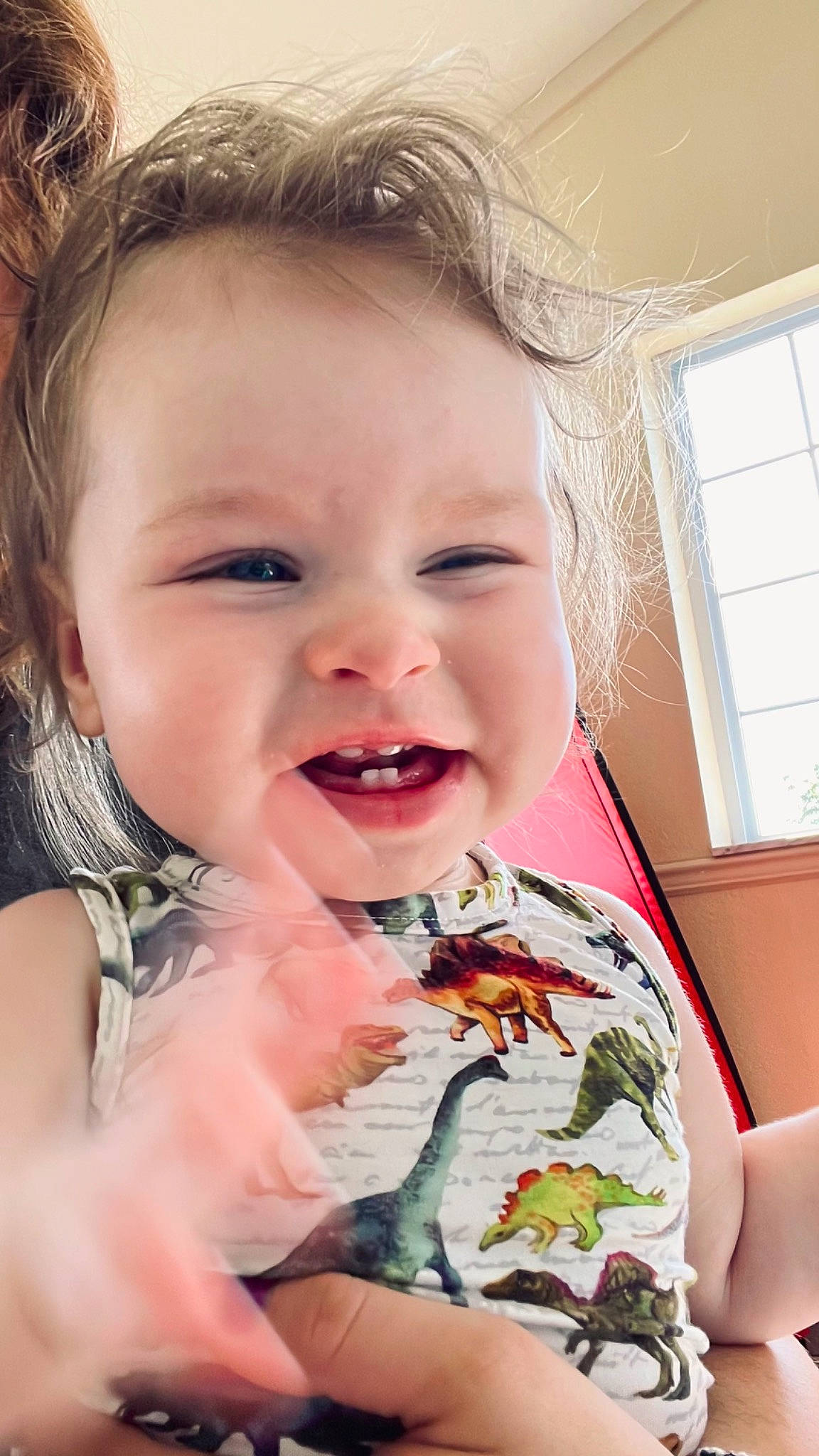 Miriam joined the competition — help win amazing prizes! baby_toddler_clothing, cheek, chin, eye, eyelash, facial_expression, gesture, hairstyle, hand, happy, iris, lip, mouth, neck, nose, person, skin, sleeve, smile, tooth