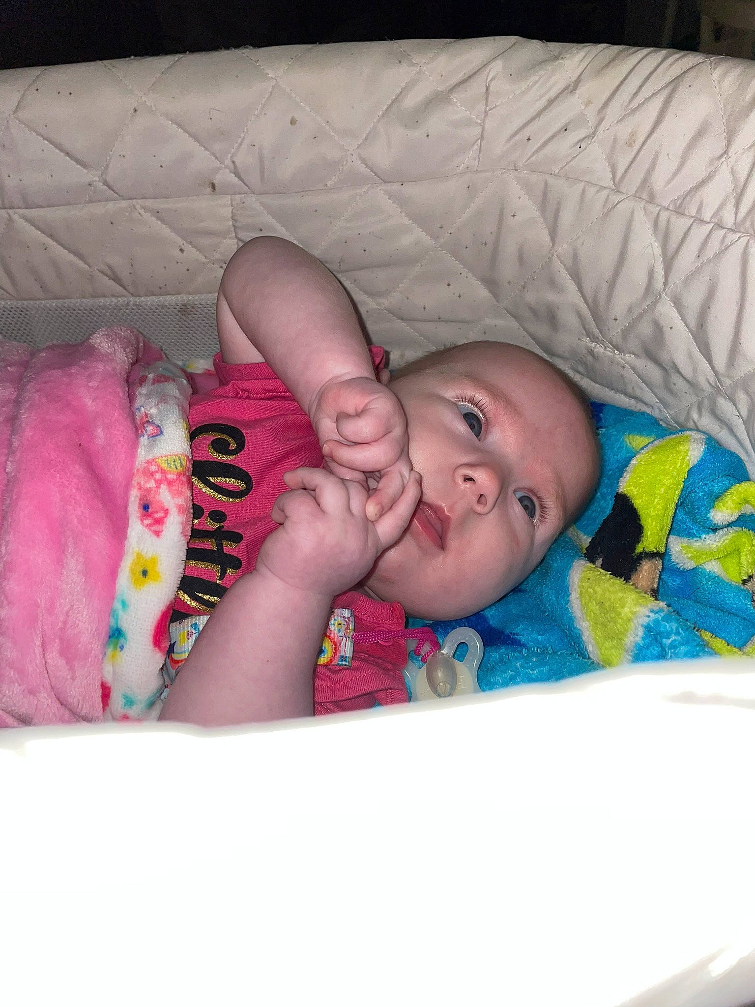 Bree is registered to the contest to win money with this photo: baby, baby_products, baby_toddler_clothing, bedtime, cheek, child, comfort, eyelash, finger, flesh, hand, happy, linens, mouth, nail, person, room, skin, sleep, thumb