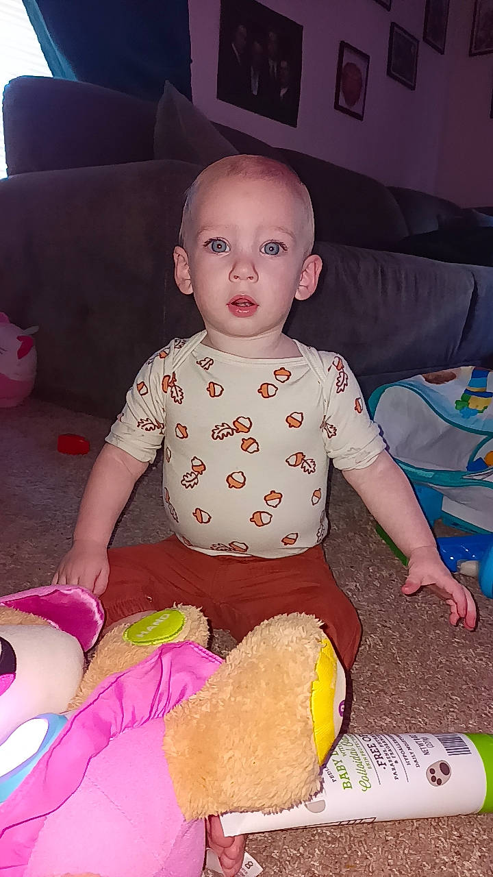 Marcellus joined the competition — help win amazing prizes! baby, baby_playing_with_toys, baby_toddler_clothing, baby_toys, cheek, child, comfort, couch, fun, happy, lap, mouth, person, pink, play, sitting, skin, sleeve, stuffed_toy, surprise