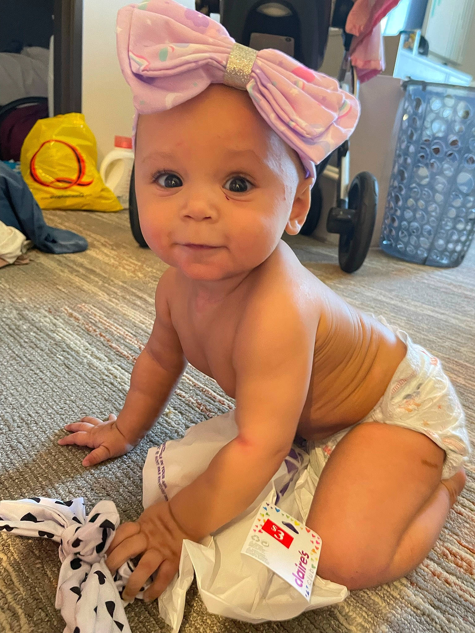 Joy joined the competition — help win amazing prizes! baby, barechested, baseball_cap, cap, chest, child, finger, flooring, fun, happy, hat, human_leg, joint, orange, person, skin, smile, thigh, thumb, toddler