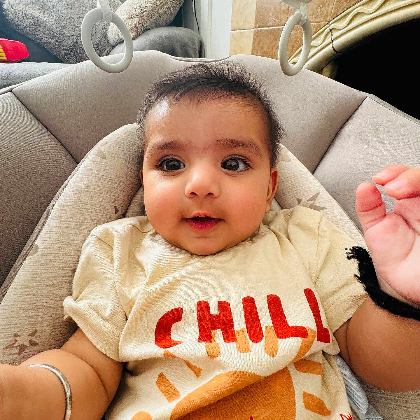 Tegh joined the competition — help win amazing prizes! baby, bracelet, child, cozy, cushion, cute, eyes, face, hand, indoor, infant, pillow, portrait, seat, smile, sun, text, toddler, toy, tshirt