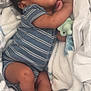 baby, sleeping, blanket, pacifier, infant, cozy, soft, blue_striped_onesie, cute, newborn, child, peaceful, resting, indoors, skin, foot, hand, face, portrait, wrapped
