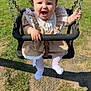 baby, child, swing, playground, grass, fence, sunlight, happy, smiling, toddler, outdoor, clothing, dress, lace, tights, toy, fun, person, nature, daytime