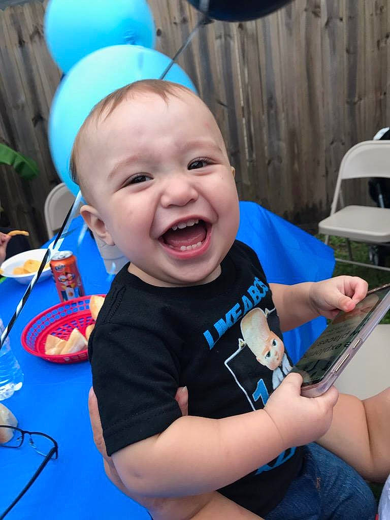 Xzavier is registered to the contest to win money with this photo: baby, child, facial_expression, laugh, person, play, product, smile, toddler, tooth, vacation