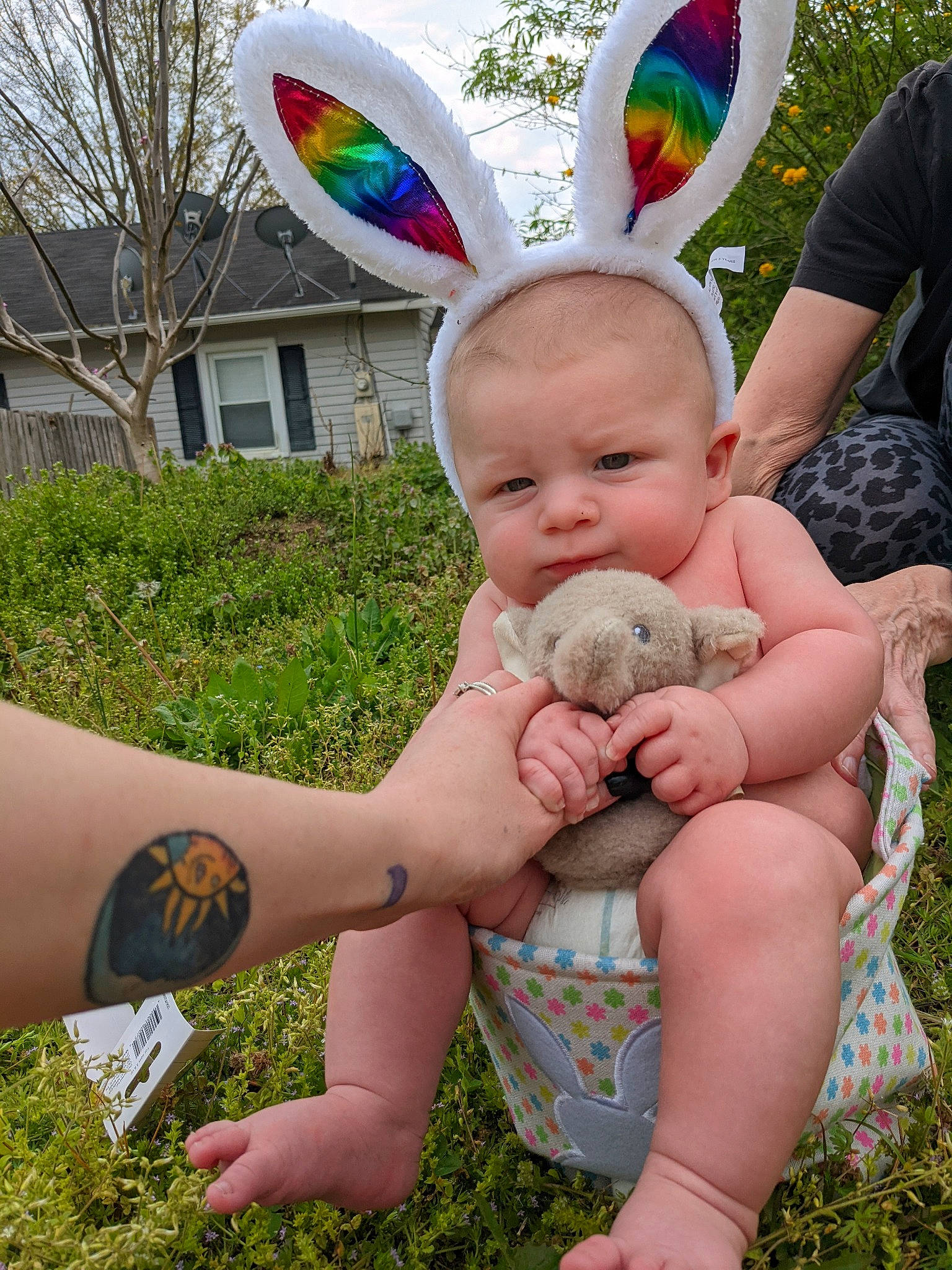 Oliver joined the competition — help win amazing prizes! baby, baby_toddler_clothing, easter_bunny, fawn, finger, grass, green, happy, hat, human, human_body, leaf, leisure, organ, people_in_nature, person, pink, skin, toddler, tree