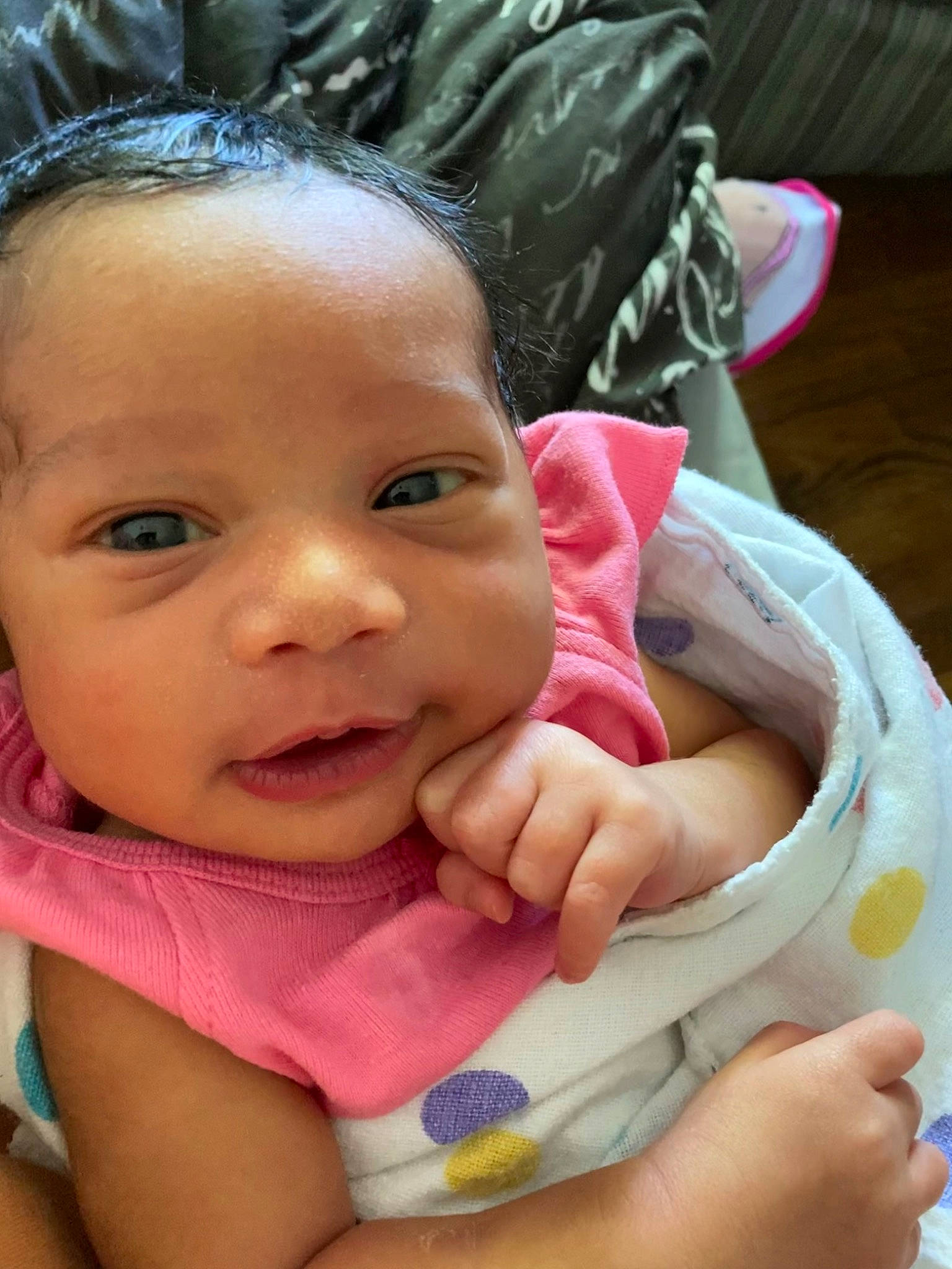 Nygeri joined the competition — help win amazing prizes! baby_toddler_clothing, cheek, chin, ear, eye, eyebrow, eyelash, finger, gesture, happy, human_body, iris, lip, mouth, neck, nose, person, pink, skin, smile