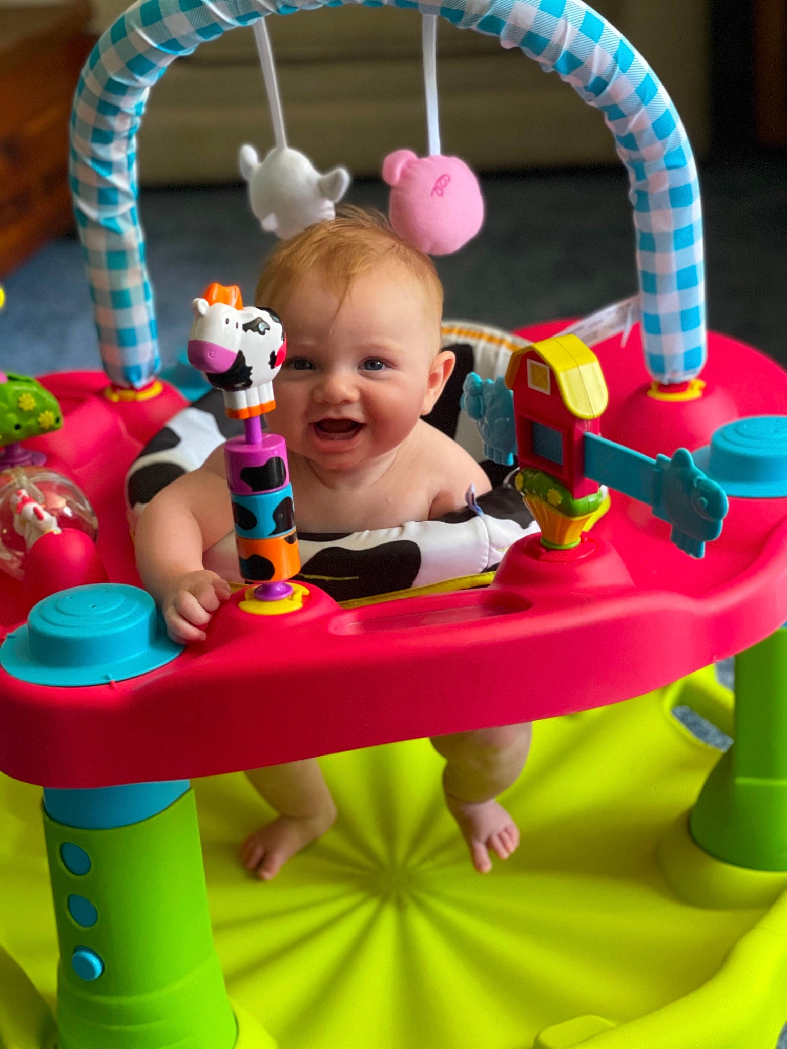 Richie is registered to the contest to win money with this photo: baby, baby_playing_with_toys, baby_products, baby_toddler_clothing, baby_toys, child, event, fun, green, happy, human_body, leisure, magenta, person, pink, play, recreation, smile, toddler, toy