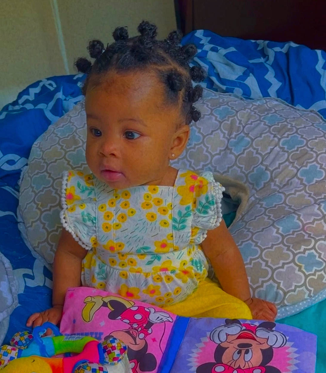 Daleiah is registered to the contest to win money with this photo: art, baby, baby_products, baby_toddler_clothing, chair, child, comfort, dress, fun, hairstyle, linens, magenta, pattern, person, pink, purple, sitting, sweetness, textile, toddler